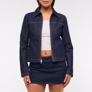 Abercrombie Slim Double-Zip Denim Jacket Dark Wash
